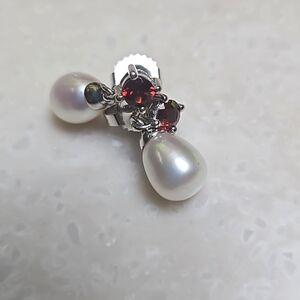 😍Honora 925 Pearl & Garnet Drop Earrings😍NWOT
